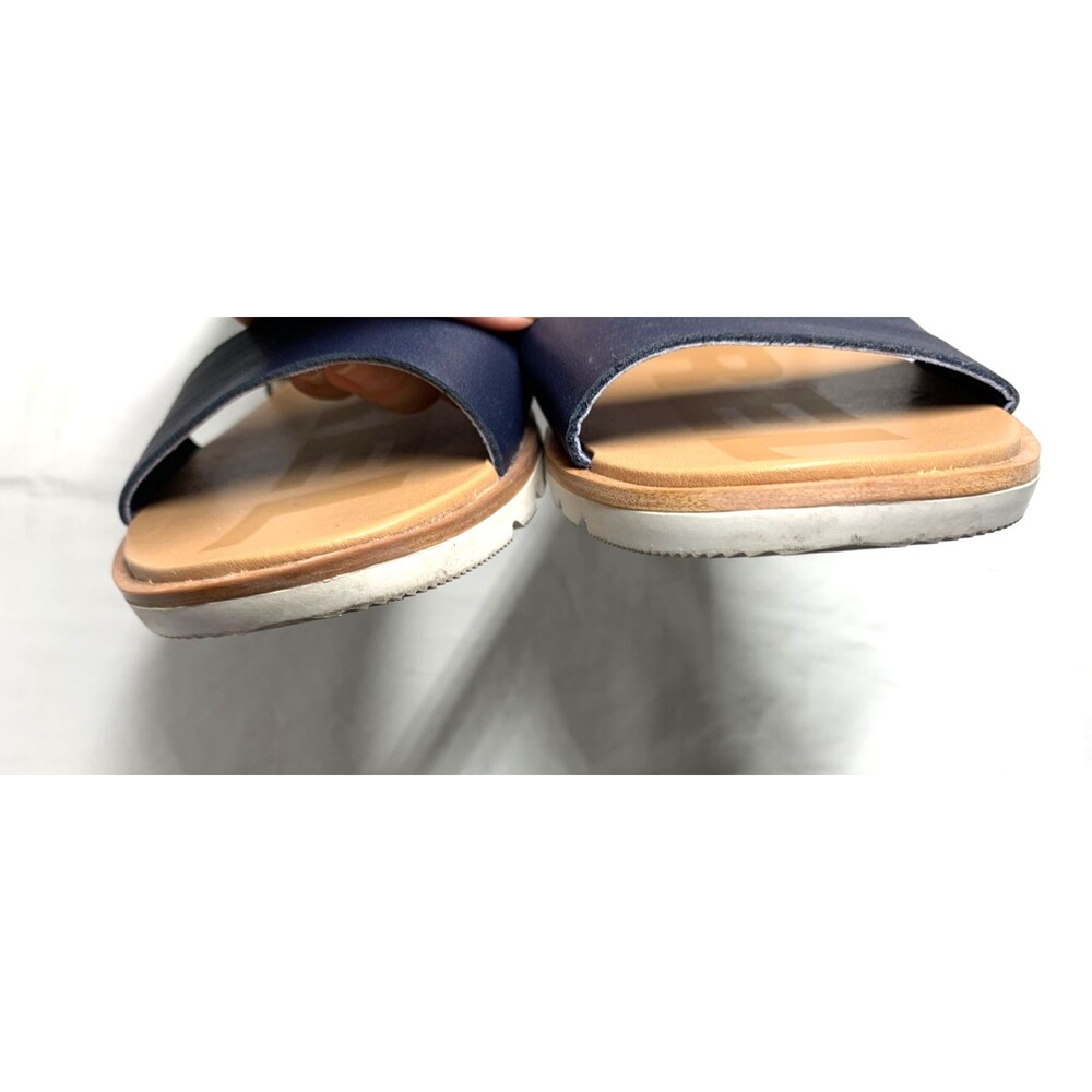 Sorel Ella II Sandals Womens 6 Blue White Criss Cross Leather Strap Slip On Flat - Picture 6 of 9